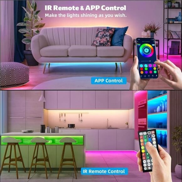 100ft Led Lights for Bedroom 2 Rolls 50ft Smart RGB Led Strip Lights Decoration - Picture 5 of 8